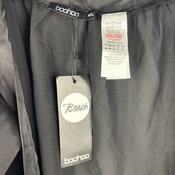 NWT Boohoo Essentials Satin Tie Beach Sarong Black - Picture 6 of 11